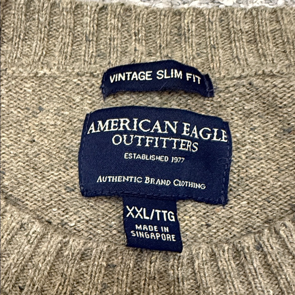 American Eagle Outfitters Men's Olive Crewneck Vintage Slim Fit Sweater - Picture 2 of 3